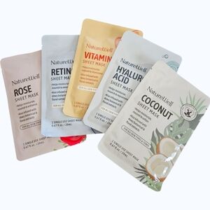 NatureWell | 5-Pc Sheet Mask- Rose, Retinol, Vitamin C, Hyaluronic Acid, Coconut